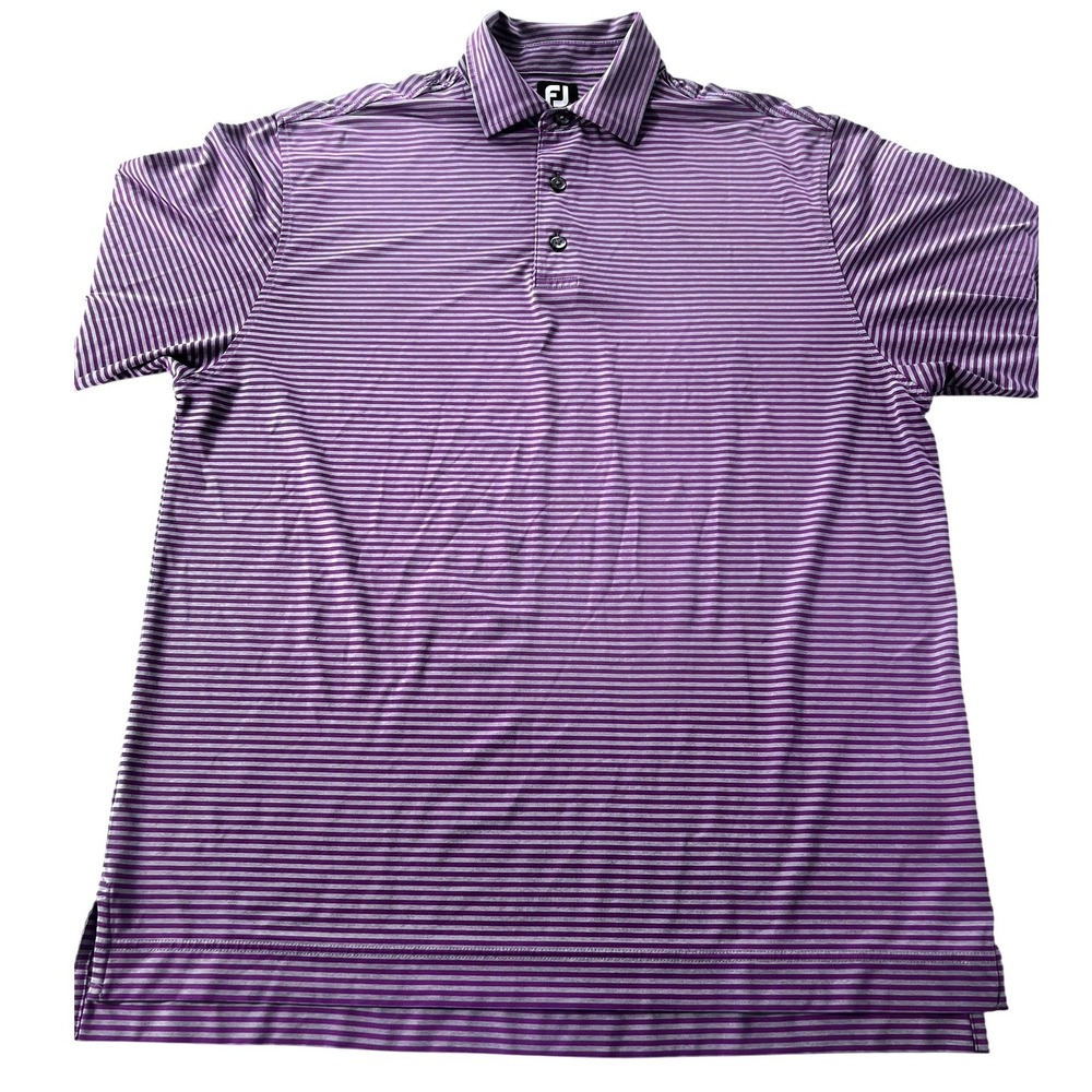 FootJoy Golf Polo Shirt Mens L Purple Gray Stripe Embroidered Preppy Performance
